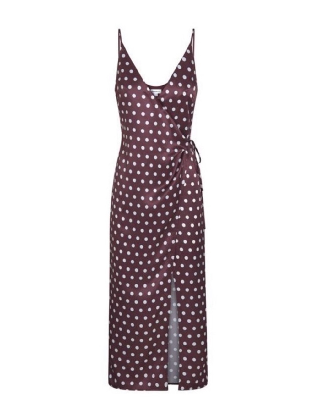 Inamorata Polka Dot Satin Wrap Slip Dress